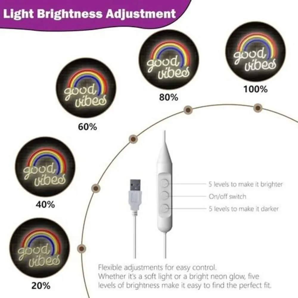 GOOD VIBES Neon Light Rainbow Wall Decor USB Dimmable Party Decor